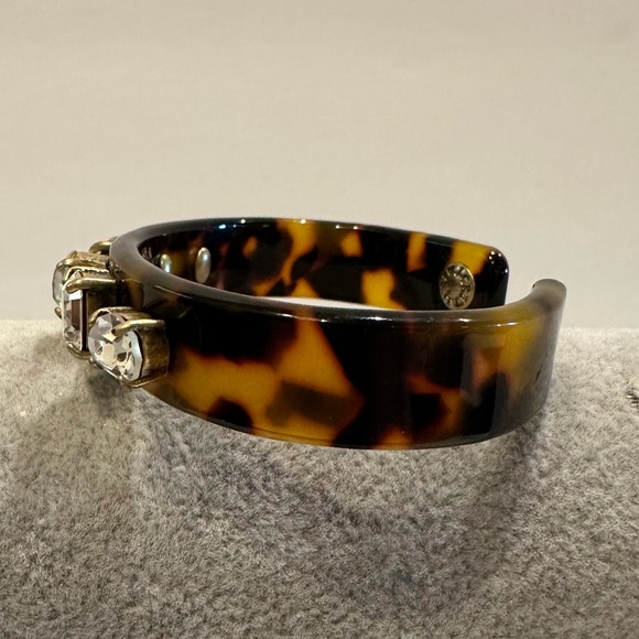 J. Crew Bracelet- Cuff in Faux Tortoise w/ clear crystals - small - Picture 4 of 12